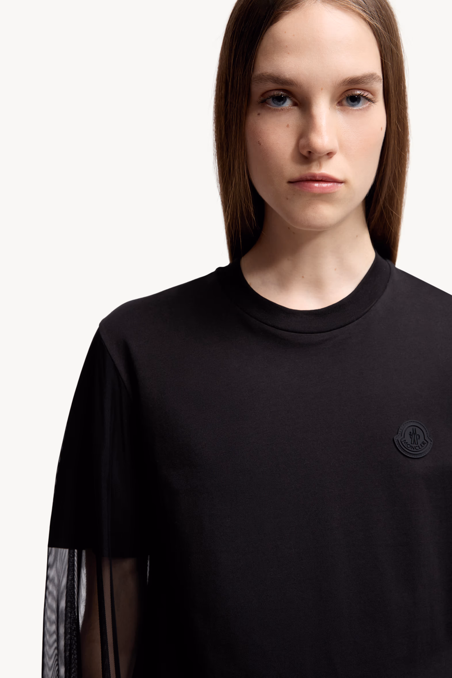 Tulle Long Sleeve Top Women Black Moncler 7